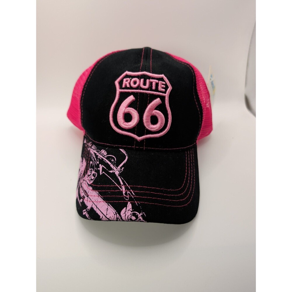 Route 66 Trucker Hat Black And Pink Mesh Adjustable For Men And Women New W/ Tag